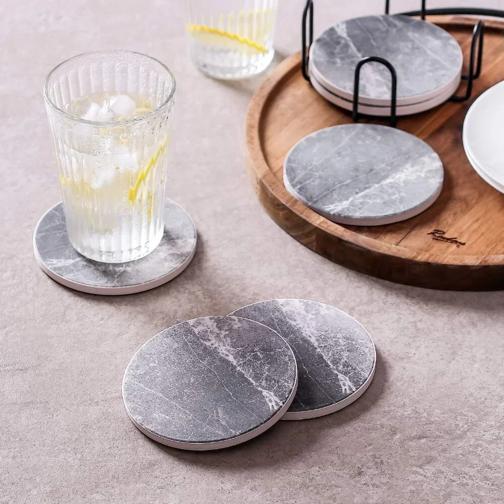 Coasters for Drinks Absorbent, Living Room Decor, Ceramic Coasters Set of 6 with